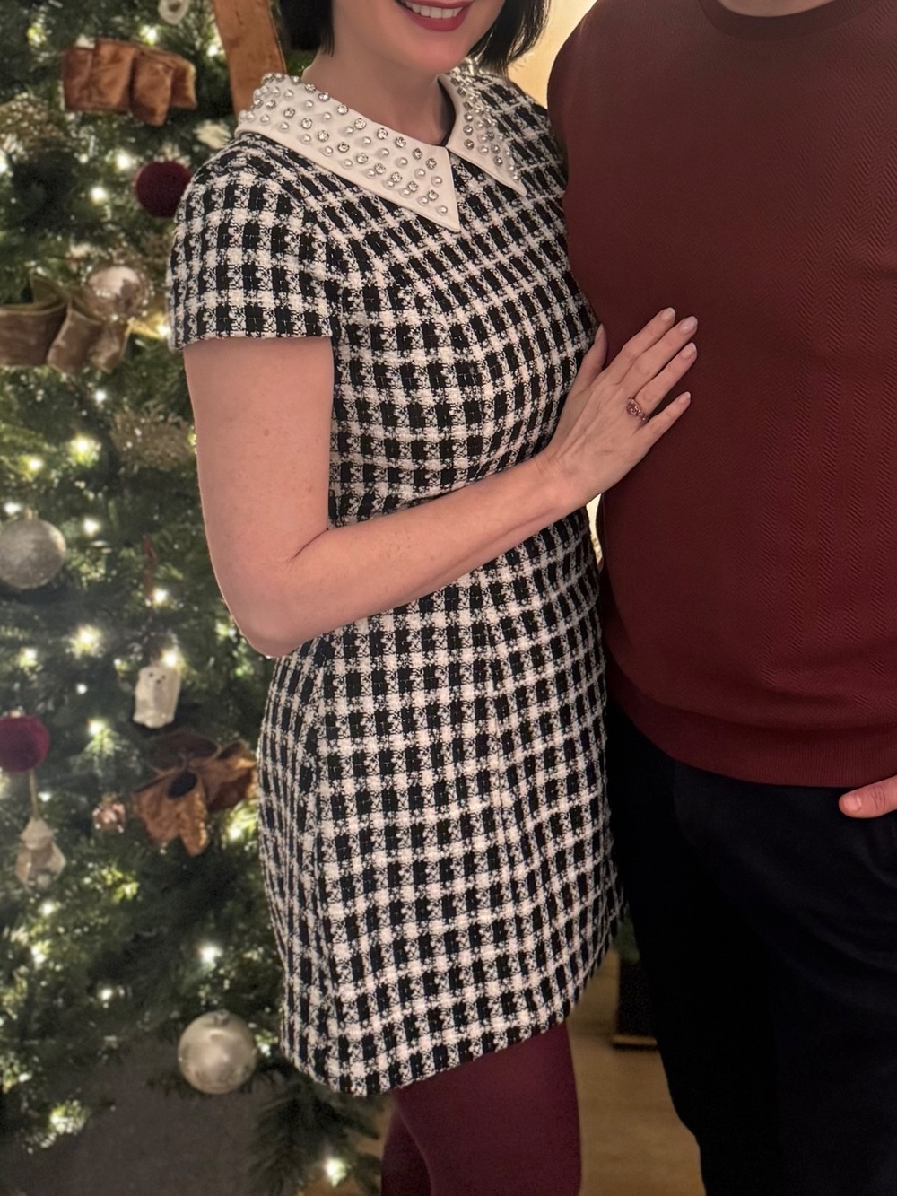 Black and white mini dress with decorative collar
